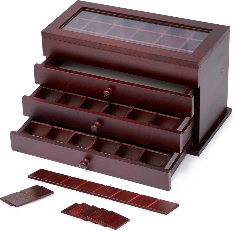 SmartyRocks Adjustable Rock Display Case - Rock Collection Box - Crystal Storage Organizer - Mineral Display - Dark-Finish Shadow Box with Shelves - Gemstone Storage (Standard with Drawers) - Image 1
